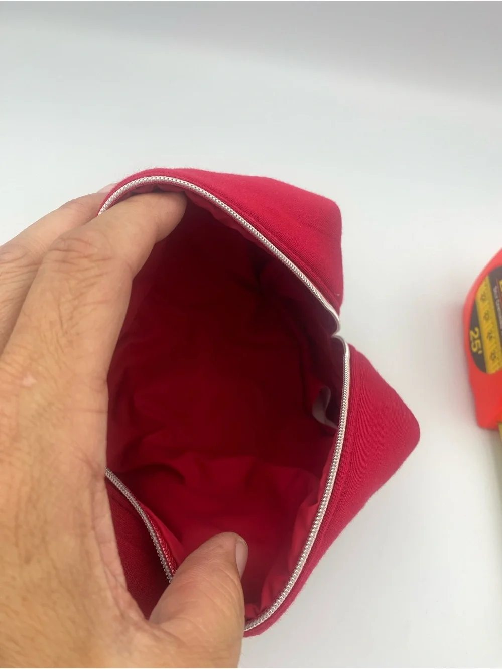Christian Dior Red Velvet Zip Pouch with Silver Hardware